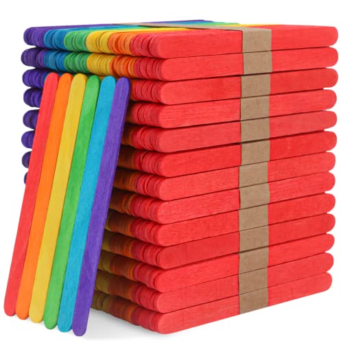 WISYOK 1000 Pcs Colored Popsicle Sticks for Crafts, 4.5 Inch Colored Wooden Craft Sticks, Ice Cream Sticks, Rainbow Popsicle Sticks, Great for DIY Craft Creative Designs and Children Education