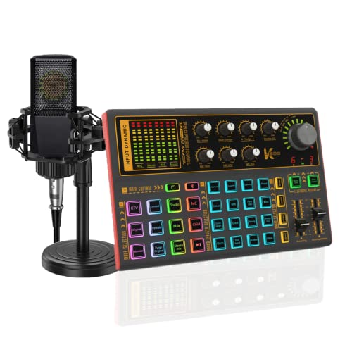 Sound Mixer Board, LED Light Voice Changer Sound Card with Multiple Sound Effects - Live Sound Card