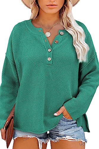 Eytino Womens Plus Size Sweaters Casual Long Sleeve Loose V Neck Button Henley Tops Pullover Knit Jumpers,(1X-5X)