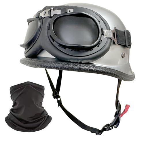 Motorcycle Helmet German Style Half Helmet Skull Cap Adult Men Women Half Shell Helmet, DOT Approved Retro Half Face Helmet for Cruiser Scooter Chopper…
