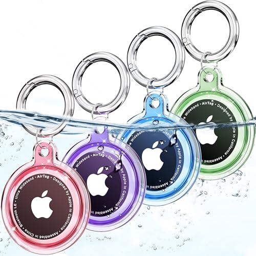 4 Pack Airtag Holder,Airtag Case Waterproof for Apple Airtags 4 Pack with Airtag Keychain,Compatible with Apple Air Tag,Dust and Scratch Proof Air tag Holder for Dog,Cat, Bags, Keys, Luggage- 4 Color