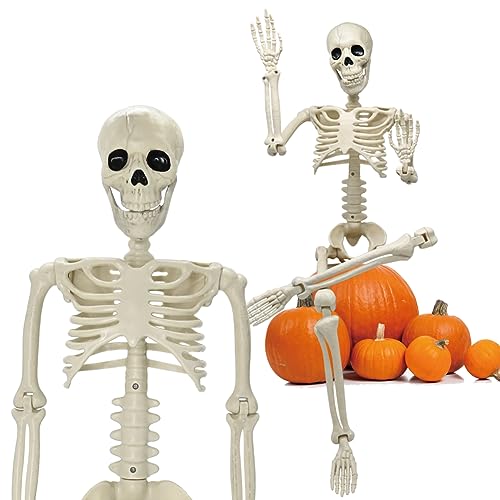 36" Halloween Skeleton Decorations, 3FT Halloween Posable Skeleton Plastic Realistic Human Full Body Bones with Movable Joints for Halloween Party Decor, Haunted House Props Indoor Outdoor Decoration