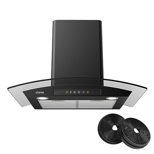 CIARRA 30 inch Black Range Hood with Carbon Filters Soft Touch Control 450 CFM Stove Vent Hood for Kitchen with 3 Speed Exhaust Fan Auto Shut Off Function CAB75502