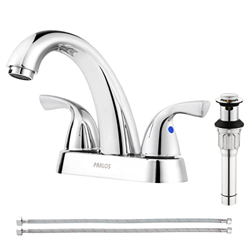 PARLOS 2-Handle Bathroom Sink Faucet with Drain Assembly and Supply Hose Lead-Free cUPC Lavatory Faucet Double Handle Mixer Tap Deck Mounted