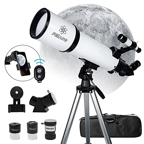 80mm Aperture 600mm Astronomical Refracting Telescope with AZ Mount, 24X-180X Eyepiece, Wireless Control, Carrying Bag - For Beginners
