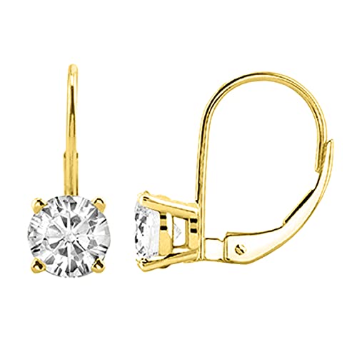 Houston Diamond District 1 to 5 Carat IGI Certified LAB-GROWN Round Diamond Earrings Lever Back Luxury Collection (D-E Color, VS1-VS2 Clarity) 14K Yellow Gold 5 Carat