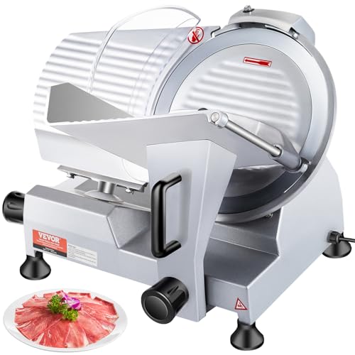 VEVOR Commercial Meat Slicer, 320W Electric Deli Food Slicer, 12 inch Carbon Steel Blade Electric Food Slicer, 350-400RPM Meat Slicer, 0-0.6 inch Adjustable Thickness for Cheese, Veggies, Ham
