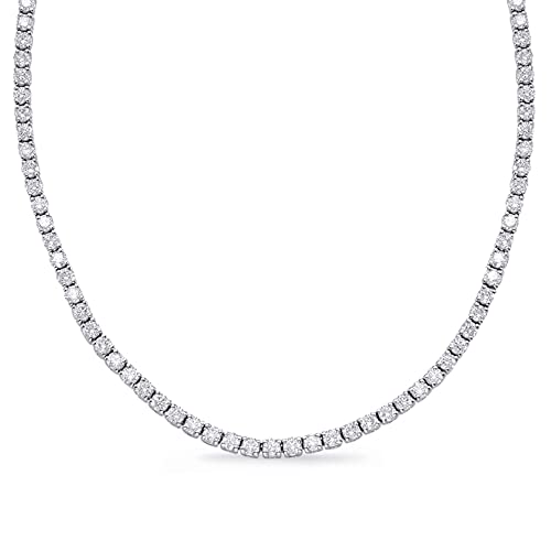 Houston Diamond District 7 Carat NATURAL REAL Round 14K White Gold 17 "Uniform Straight Diamond Tennis Riviera Necklace (H-I Color, SI1-SI2 Clarity) Graduating Ultra Premium Collection 4 Prong