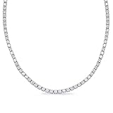 Houston Diamond District 7 Carat NATURAL REAL Round 14K White Gold 17 "Uniform Straight Diamond Tennis Riviera Necklace (H-I Color, SI1-SI2 Clarity) Graduating Ultra Premium Collection 4 Prong