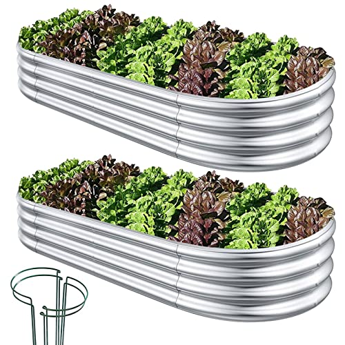 COATTOA Raised Garden Bed, 2 Pcs 7×3×1ft Outdoor Galvanized Planter Boxes, Galvanized Garden Beds Outdoor with Metal Plant Stakes, Large Raised Garden Stock Tank, Garden Beds Outdoor for Vegetables