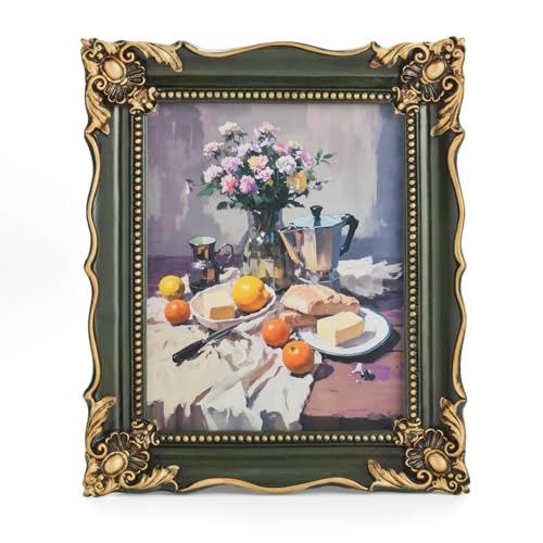 Saysmile 8X10 Picture Frames, Vintage Picture Frames with Embossed Flower, Ornate Frame 5x7 with White Mat, Antique Photo Frames for Tabletop, Wall Hunging, Home Decor