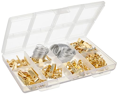 Amazon Basics Picture Hanging Hardware Assortment Kit, 220 Piece Set, Brass