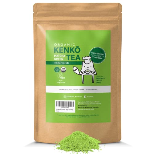 KENKO Matcha Green Tea Powder [USDA Organic] Culinary Grade. Pure & Authentic Japanese Matcha, Second Harvest blend for Tea Lattes, Smoothies and Baking at home. Healthy Antioxidants + Energy - Bag with 50 Servings