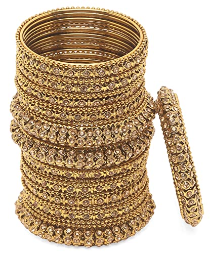 Shining Diva Fashion Latest Antique Gold Plated Set of 28 Stylish Traditional Bangle for Women (11063b_2.4_Double)