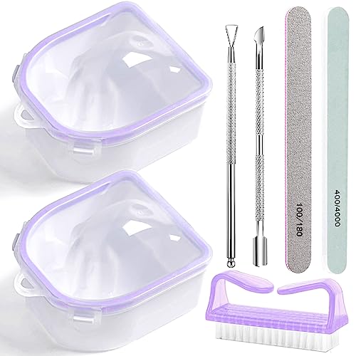 Manicure Soaking Bowl - Gel Polish Remover Kit with Nail Brush & File, Dip Powder & Acrylic Nail Soak Off Tools, Cuticle Pusher & Peeler