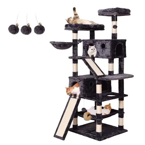 MQ Cat Tree Cat Tower Indoor, Multi Level Cat Scratching Post with Condos, Hammock & Plush Perches for Kittens, Large Cats