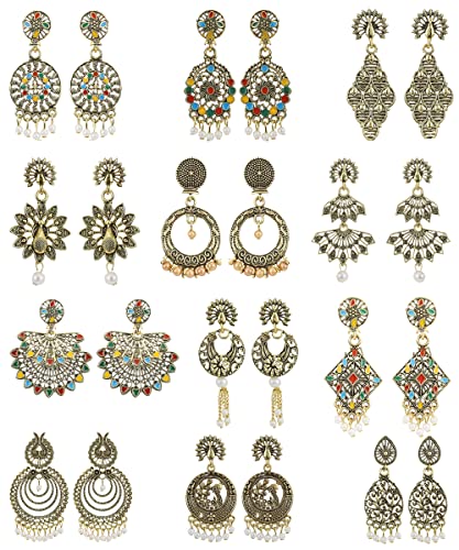 kreyam's Women Earrings Jhumka Artificial Gold Plated - Combo 12 Set Fancy latest Pearl Zinc Chandbali Earring, Drops & Danglers free size multicolour