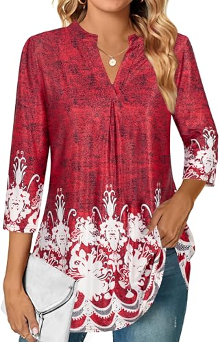 Ninedaily Womens Tops Dressy Casual 3/4 Sleeve V Neck Chiffon Shirt Work Blouses