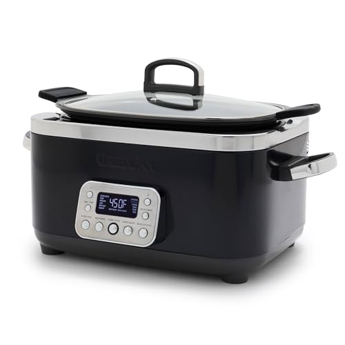 GreenPan Elite 14-in-1 Nonstick 6QT Electric Slow Cooker, PFAS-Free Ceramic Multi-Cooker, In-Pot Browning, Dishwasher Safe Lid & Removable Crock, Stainless Steel Steamer, Silicone Handles, Black