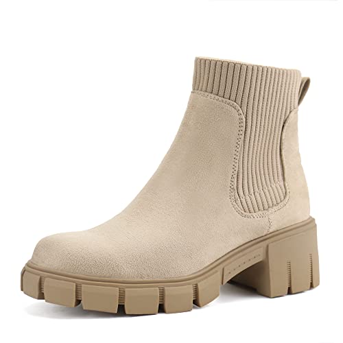 JABASIC Womens Chunky Ankle Boots Slip on Chelsea Boots Elastic Booties