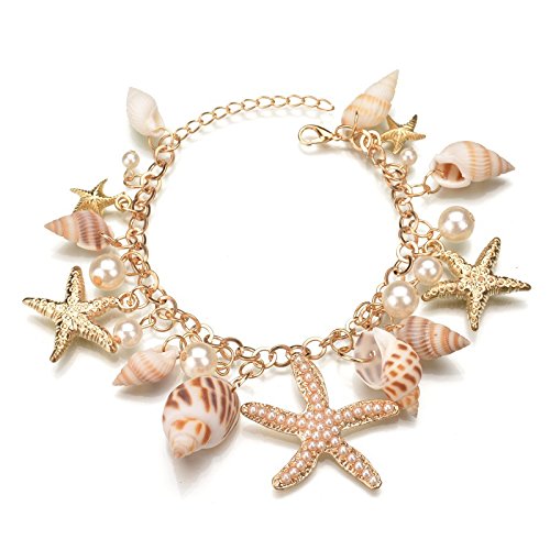 Zibuyu® Bracelet for Women and Girls Seashell Exotic Boho Adjustable Chain Seashell Accessories Starfish Conch Pearl Bracelet for Women Shell Jewellery Birthday Gift for Girls - 1Pcs