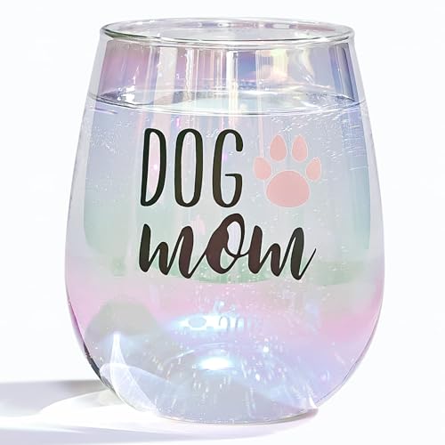 SHENDONG Weinglas mit Aufschrift Dog Mom, für Hunde, Mutter, Hundeliebhaber, Geburtstag, Muttertag, Geschenk für Hund, Mutter, Tochter, Sohn, mit Geschenkbox, dick, 425 ml