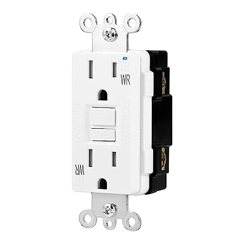 Amazon Basics Weather-Resistant Tamper-Resistant GFCI Receptacle with LED Indicator, Self-Test, Ground Fault Circuit Interrupter for Indoor or Outdoor Use, 15 Amp, White