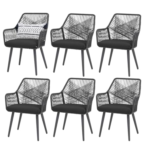 Patiorama Outdoor Dining Chairs, Patio Dining Chair Set, All-Weather Woven Rope Rattan Wicker Chairs, Indoor Outdoor Dining Furniture w/Cushions, Modern Patio Chairs for Pool Backyard Balcony