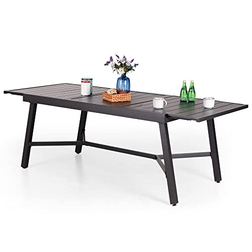 MFSTUDIO 60" Large Metal Outdoor Dining Table, Black Rectangle Patio Table Traditional Furniture with 1.57” Umbrella Hole for Deck,Backyard,Lawn,Garden