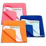 OYO BABY 3 Pack Anti Pill Fleece Sheet Extra Absorbent Instant Dry Baby Bed Sheet Protector Waterproof Sheet Small 50x70cm Salmon Pink Royal Blue Peach