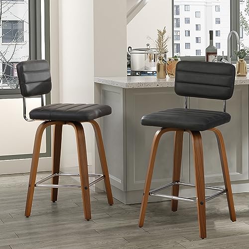 FERFALDER Bar Stools Set of 2-Counter Height Chairs Wood Barstools Bar Height Swivel Bar Stools with Back for Kitchen