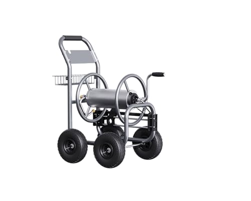 Giraffe Tools Industrial Hose Reel Cart, Heavy Duty Hose Reel Cart with 4 Solid Wheels, Slide Hose Guide System, Holds 250-Feet of 5/8" Hose Capacity for Outside Garden & Yard