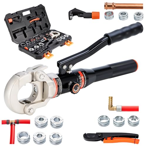 IBOSAD Copper Tube Fittings Hydraulic Crimping Tool with 1/2", 3/4" and 1" Jaw Propress Crimper Pressing Pliers, Pipe Cutter