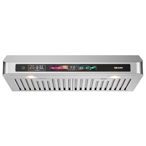 BRANO 30 Inch Under Cabinet Range Hood with Voice/Gesture/Touch Control, 900 CFM Kitchen Vent Hood with 4-Speed Exhaust Fan, Stainless Steel Stove Hood with LED Lights, Baffle Filters