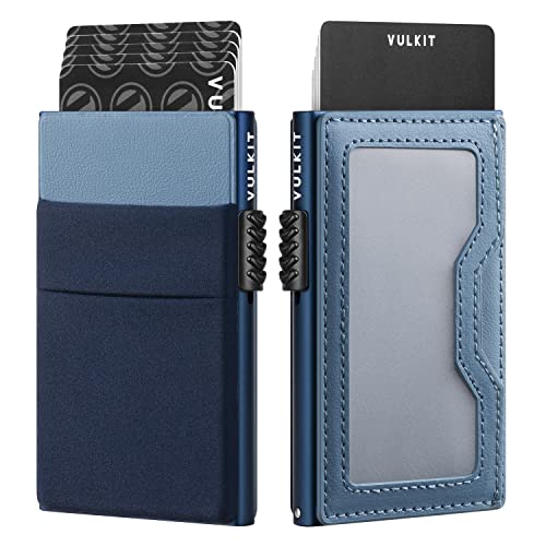 VULKIT Minimalist Wallet with ID Window & EDC Pocket Pop Up Card Holder RFID Blocking Slim Wallet Design for Airtag Cash Coins & Credit Cards