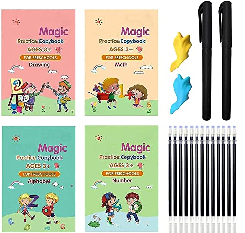 JL Sank Magic Practice Copybook For Kids(4 BOOK + 2 PEN + 10 REFILL + 2 GRIP) Magic Book For Kids, Magic Practice Copy Book For Kids, Reusable Calligraphy Books For Kids