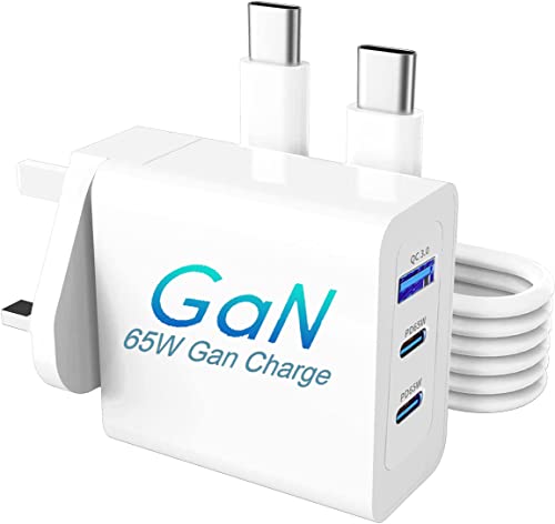 USB C Charger 65W PD 3.0 GaN Charger For Realme GT 5G / Realme GT2 / Realme GT2 Pro Type C Adapter with 3-Port (2 USB-C and 1 USB A) Fast Wall Charger With 60W USB C Cable for Realme GT Neo 3