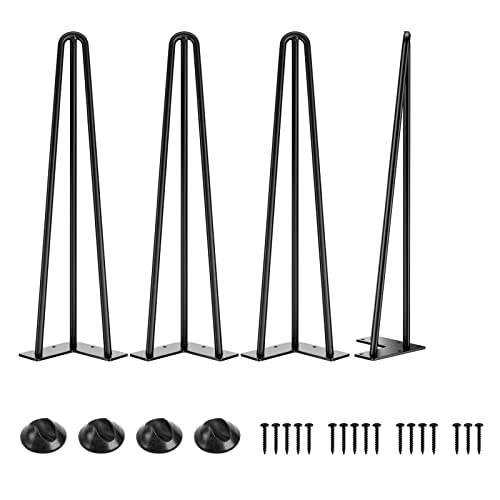 SMARTSTANDARD Hollow Hairpin Furniture Legs, 1/2'' 3 Rods, Metal Home DIY Projects for Nightstand, Coffee Table, Dresser with Rubber Floor Protectors, Black, 4PCS