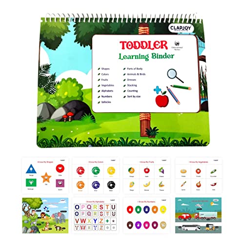 Clapjoy Velcro Book Level 1 Preschool Busy book Toddler, Kids/ children 16 Activities, Learn Numbers,Alphabets,Animals, Colours, Fruits, Vegetable & many more activities Preschool Learning Montessori Toys, 16 in 1 busy book & return gift for Tod