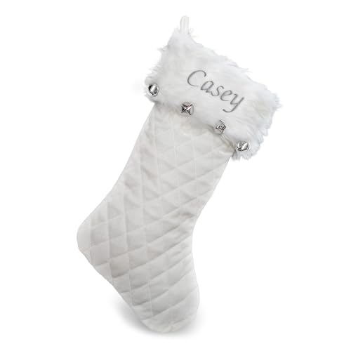 GiftsForYouNow Velvet Quilted Personalized Stocking with Bells, 21", Embroidered, Customized