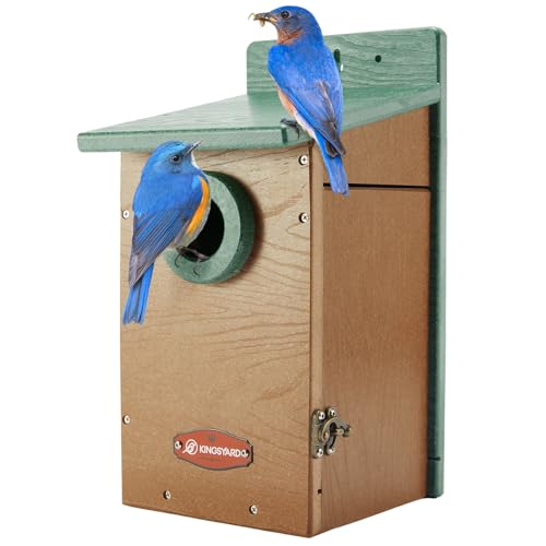 Kingsyard Recycled Plastic Bird House for Outdoor, Bluebird House with Predator Guard, Nesting Box Birdhouse for Yard Garden Wild Bird Watching