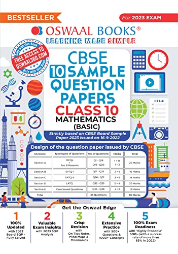 Oswaal CBSE Sample Question Papers Class 10 Mathematics Basic Book (For 2023 Exam)