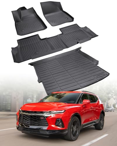 All Weather Floor Mats Cargo Liner for Chevrolet Chevy Blazer 2025 2024-2019 Gas Only Waterproof Tech Nonslip Rubber for Base/L/LS/LT/Premier/RS Accessories 2023 2022 2021 2020 Car Rug Cover Protector