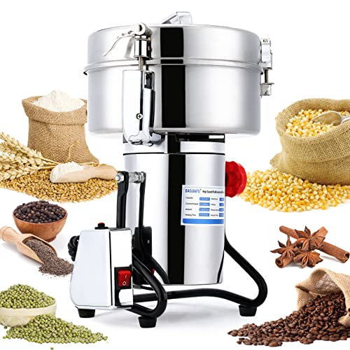 BAOJIAFU Electric Grain Mill Grinder 3000g High-speed Grain Spice Herb 4000W Dry Grinder Machine 304 Stainless Steel Superfine powder high-speed grain mill 36000r/min for Kitchen Home and Commercial