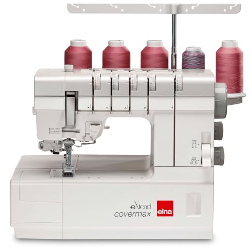 Elna eXtend Covermax Coverstitch Serger for Professional Seam Finishing with 2/3/4/5 Thread sewing, Chain Stitch Function, Free Arm, Built-in Needle Threader, and Easy Color-Coded Guides