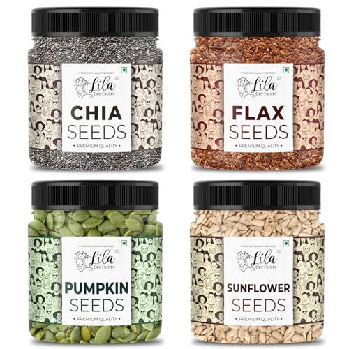 LILA DRY FRUITS 4 Superseed Combo (Chia, Pumpkin, Sunflower & Flax) 250gms each (1kg total) Jar Pack |Immunity combo for Weight Loss | Mix Seeds for Eating | Diet Snacks | Superfood