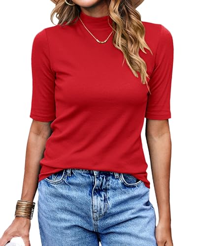 LaLaLa Womens Half Sleeve Mock Turtleneck Tunic Tops Dressy Casual Spring T Shirts Slim Fit Basic Tops