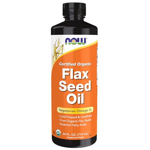 NOW Supplements, Certified Organic Flax Seed Oil Liquid, Cold-Pressed and Unrefined
