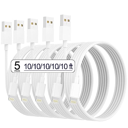 iPhone Charger [Apple MFi Certified] 5pack 10FT Long Lightning Cable Fast Charging High Speed Data Sync iPhone Charger Cord Compatible iPhone 14/13/12/11 Pro Max/XS MAX/XR/XS/X/8/7/Plus iPad (White)