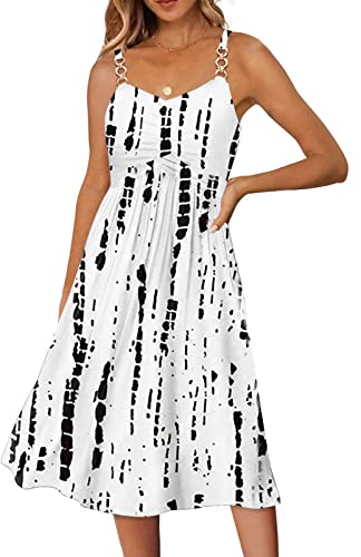Soesdemo Summer Dresses for Women 2025 Floral Boho Sleeveless V Neck Spaghetti Strap A Line Casual Sundresses with Pockets